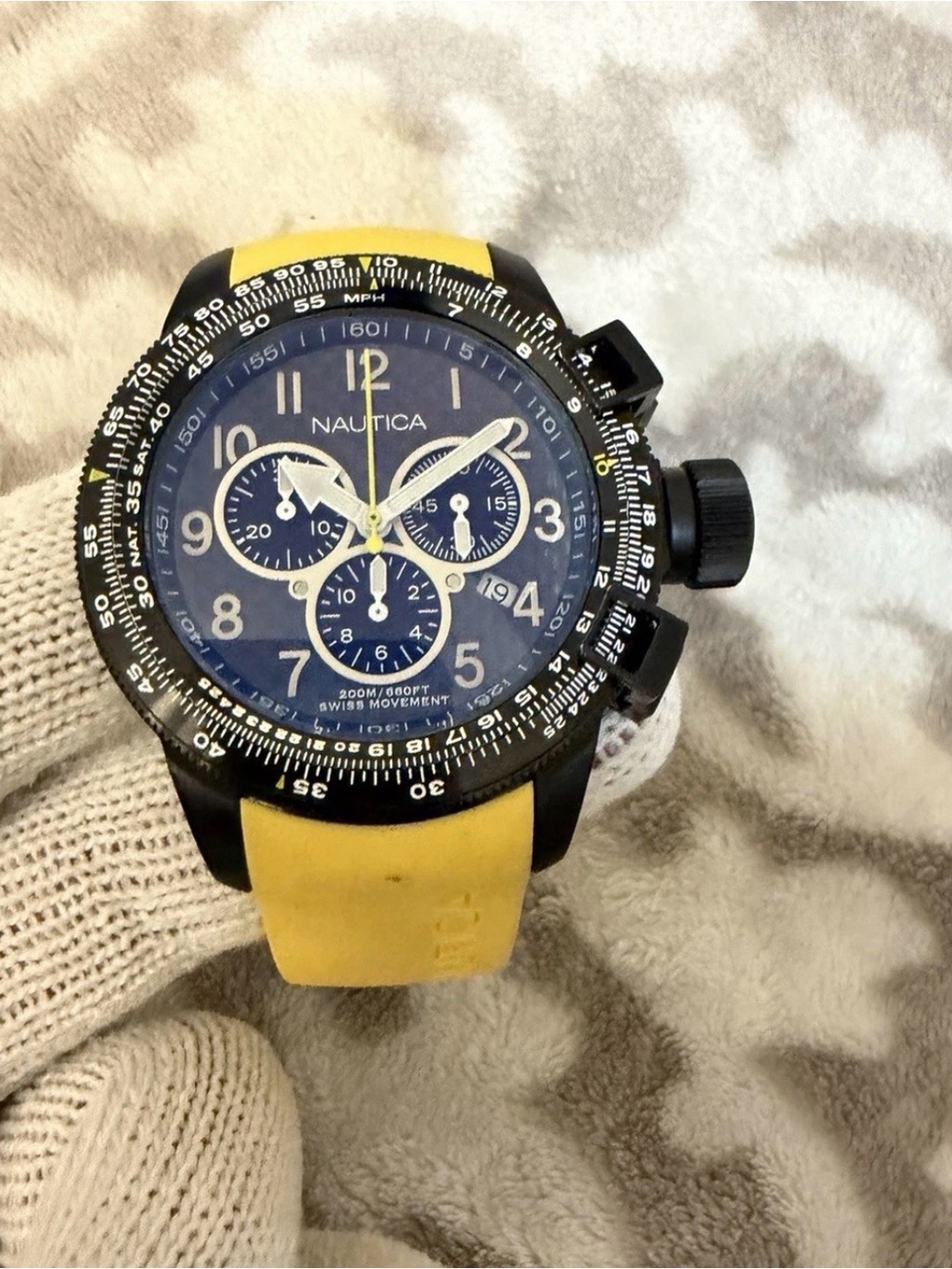 Nautica BFC Chronograph Men's Watch Yellow Resin Strap Black Case N22529G 200M